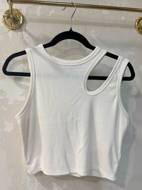 Asymmetrical White Ribbed Tank Top